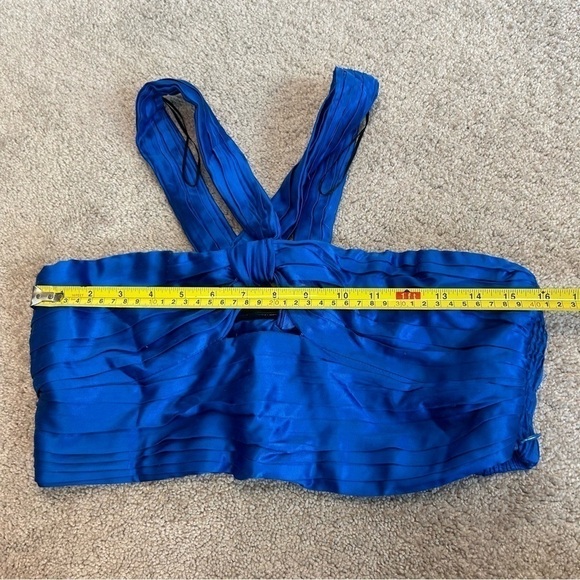 Zara Royal cobalt blue satin effect ruched cut-out front knot halter crop top - Picture 11 of 12